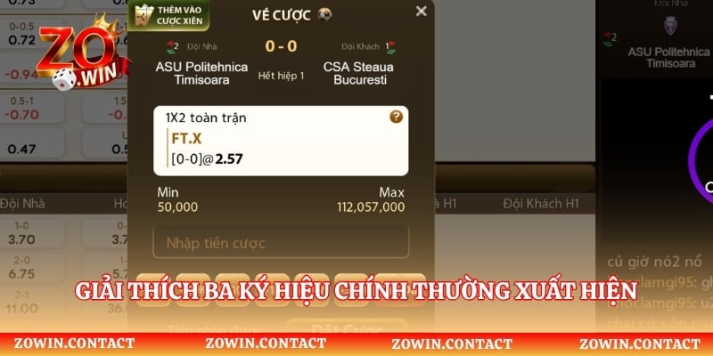 Giải thích ba ký hiệu chính thường xuất hiện trong bảng kèo 1x2